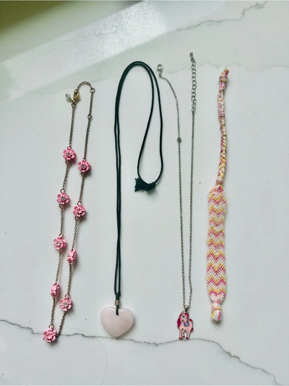 🌲 J. Crew Pink Floral & Heart Pendant Kids Necklace Set